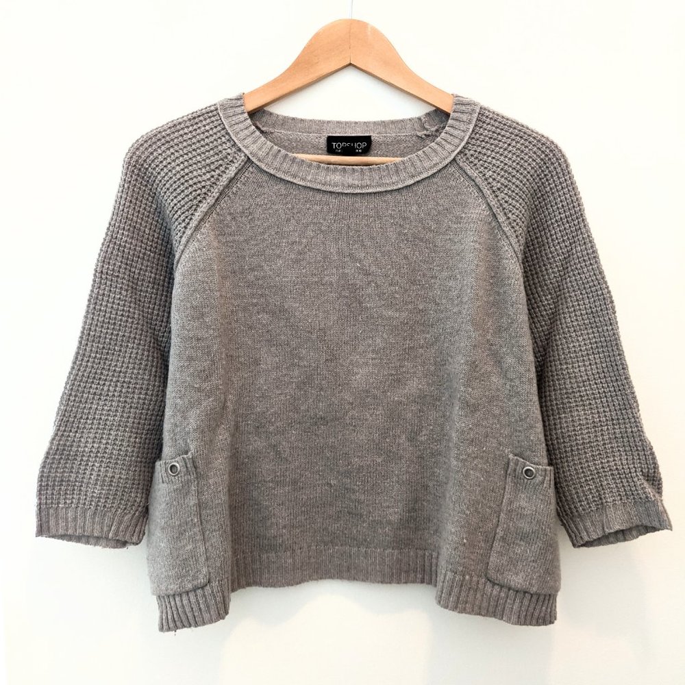 Top shop grey lambswool angora raglan crop sweater boxy oversized S, M